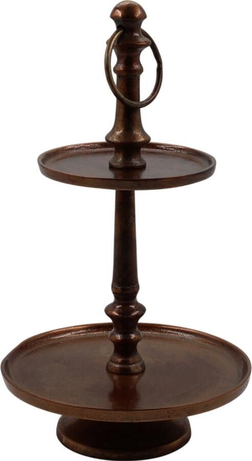 Mansion Atmosphere Etagère Antiek Goud – 2 Lagen – Ø19 cm – Aluminium – 33 cm Hoog – Vintage Etagère voor Hapjes Gebak & Decoratie