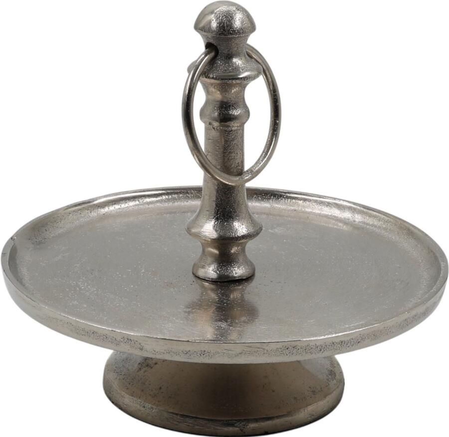 Mansion Atmosphere Etagère Zilver – 1 Laag – Ø19 cm – 17 cm Hoog – Aluminium – Kleine Luxe Etagère voor Decoratie & Snacks