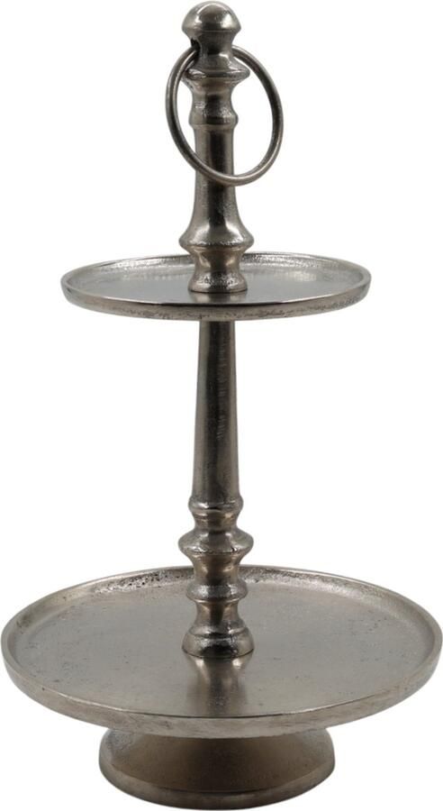 Mansion Atmosphere Etagère Zilver – 2 Lagen – Aluminium – Ø19 cm – 33 cm Hoog – Luxe Etagère voor Hapjes Gebak & Decoratie - Foto 2