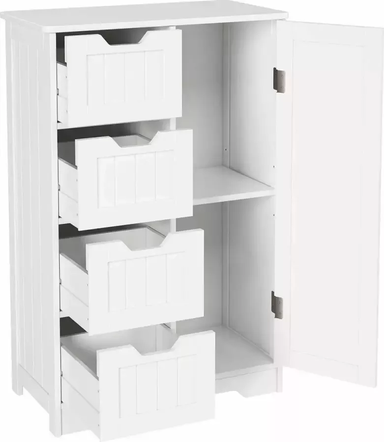 Manzibo Badkamerkast Ladekast Kastje Wandkast Industrieel 4 lades Opbergkast Veelzijdig Wit