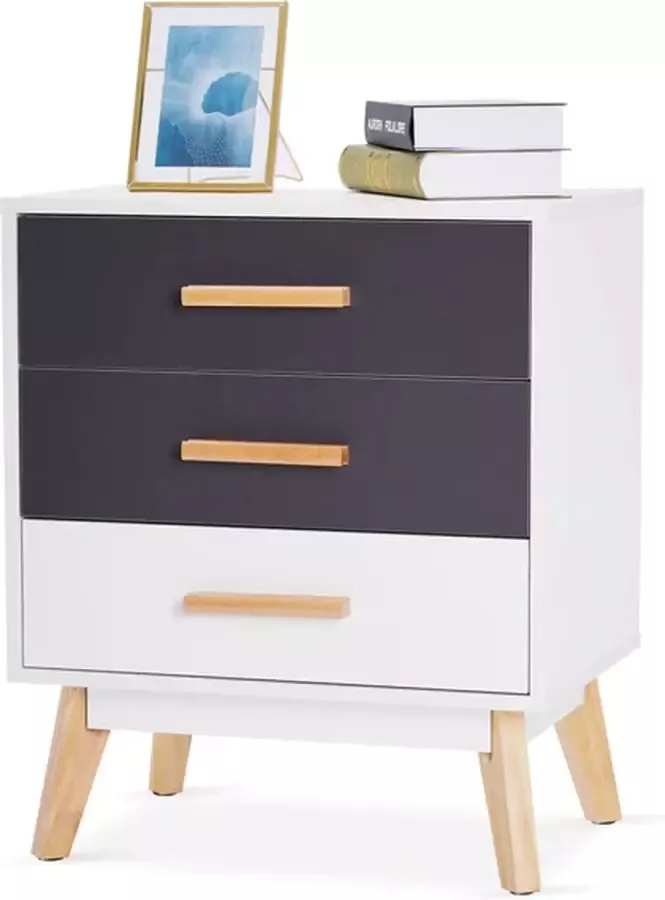 Manzibo Dressoir Industrieel 3 Lades Nachtkastje Opbergkast Kast Wandkast Woonkamer Slaapkamer Hout Wit