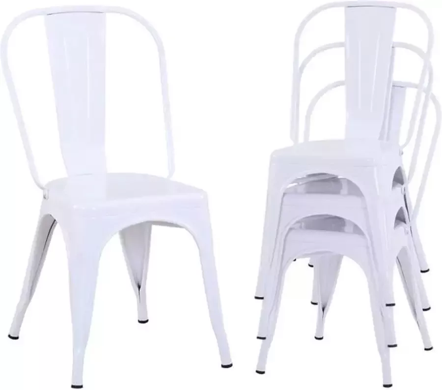 Manzibo Eetkamerstoel Set van 4 Metaal Wit Eetkamerstoelen Set Stoelen Set van 4 Modern RVS