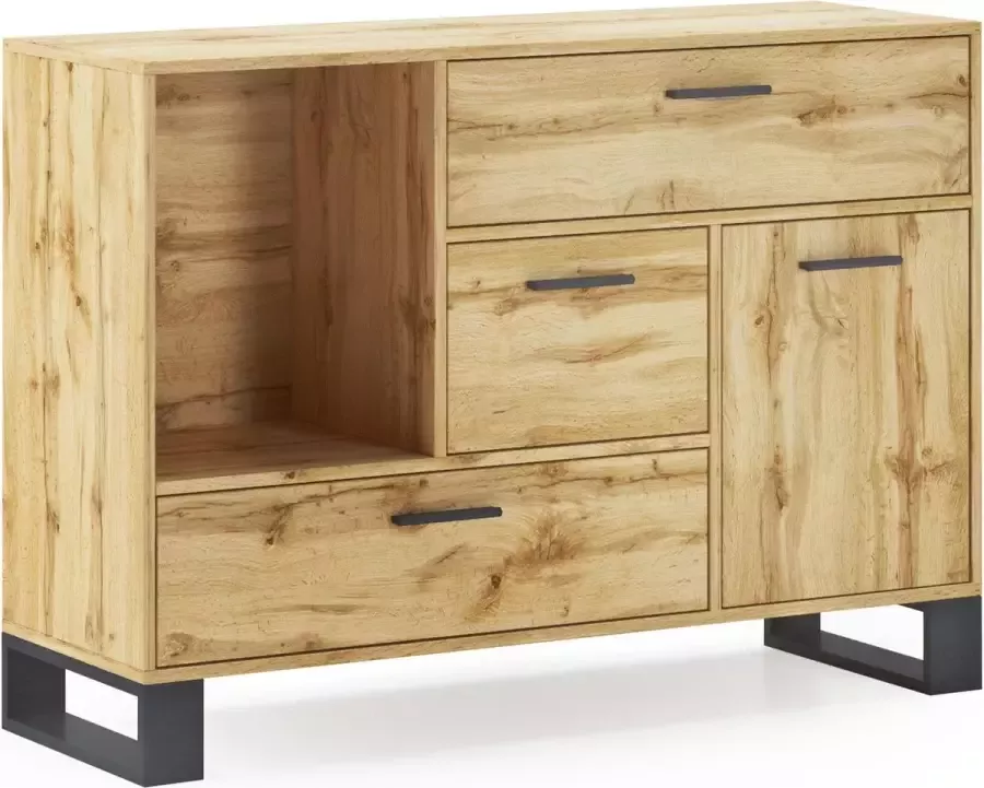 Manzibo Loft Home Dressoir Licht Bruin Opbergvakken Opbergkast Kast Kastje Wandkast Organizer Dicht Oak