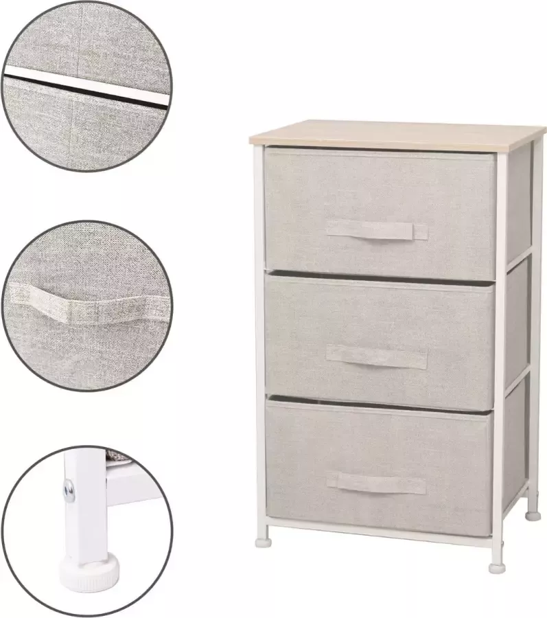 Manzibo Luxe Opbergkast Kast Wandkast Dressoir Woonkamer slaapkamer 3 Lades Opbergkastje Trek bak Stof Beige