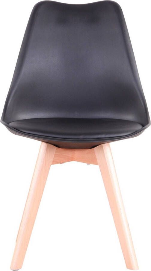 Manzibo Set van 4 Eetkamerstoelen Eetkamerstoel Met kussen Met gestoffeerde zitting Leer Houten poten 4 stoelen Voor keuken of huiskamer Zwart