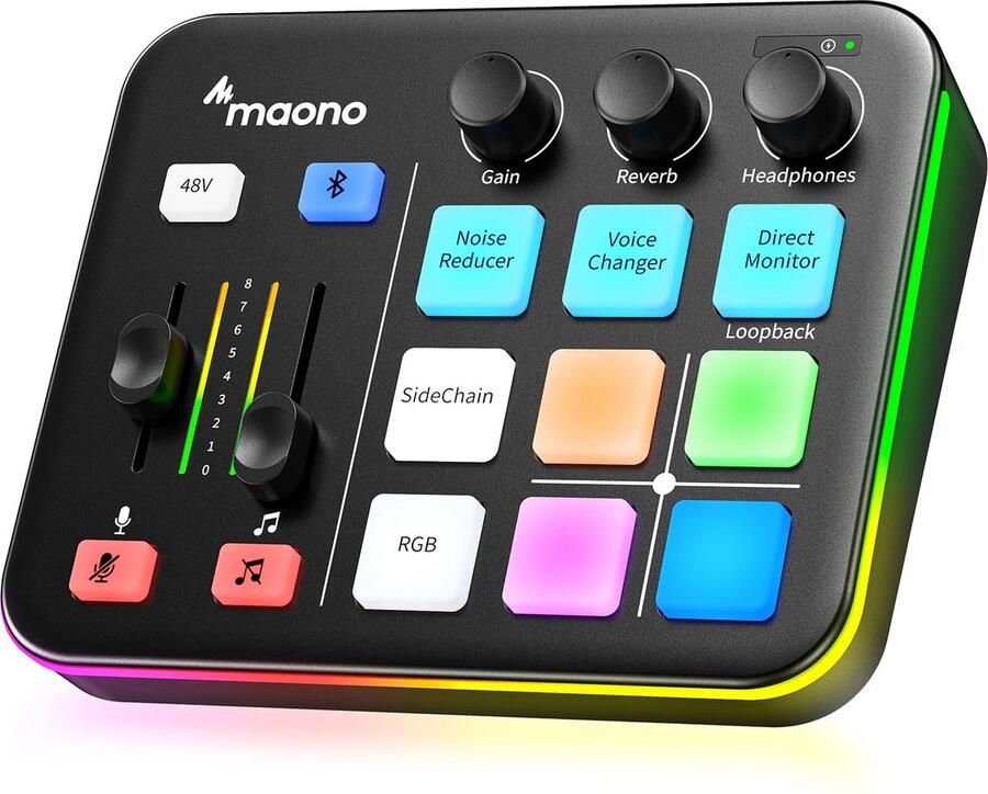 Maono G1 NEO Streaming Deck RGB DJ Mixer Gaming Mixer Mute Knop Podcast Stream Gaming XLR Aansluiting Line-in Voice Changer