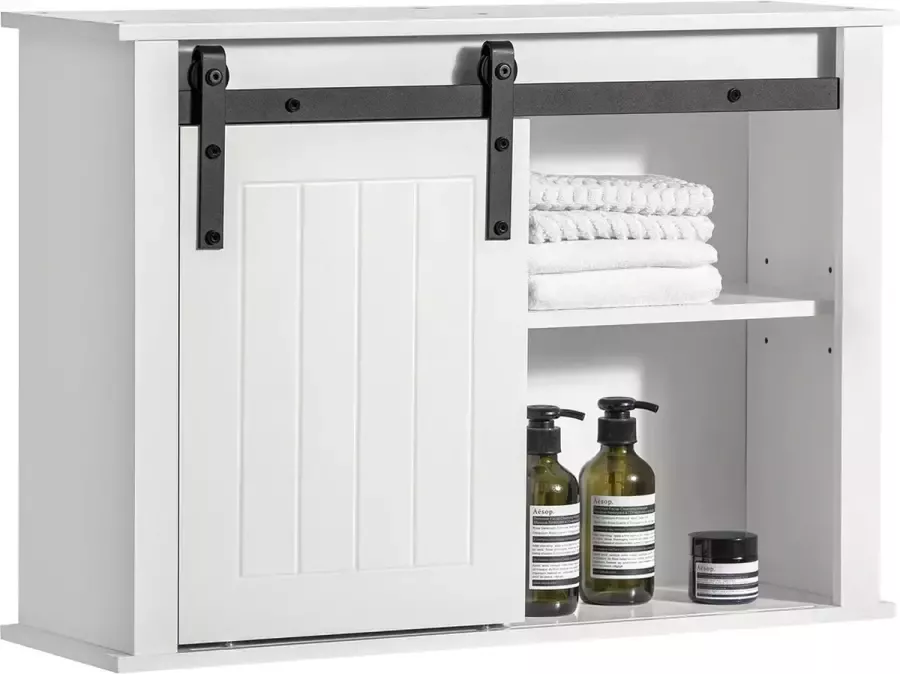 MARA Badkamerkast Opbergkast Hangkast Hoge Kast Met Schuifdeur MDF Wit 68 x 20 x 48 cm