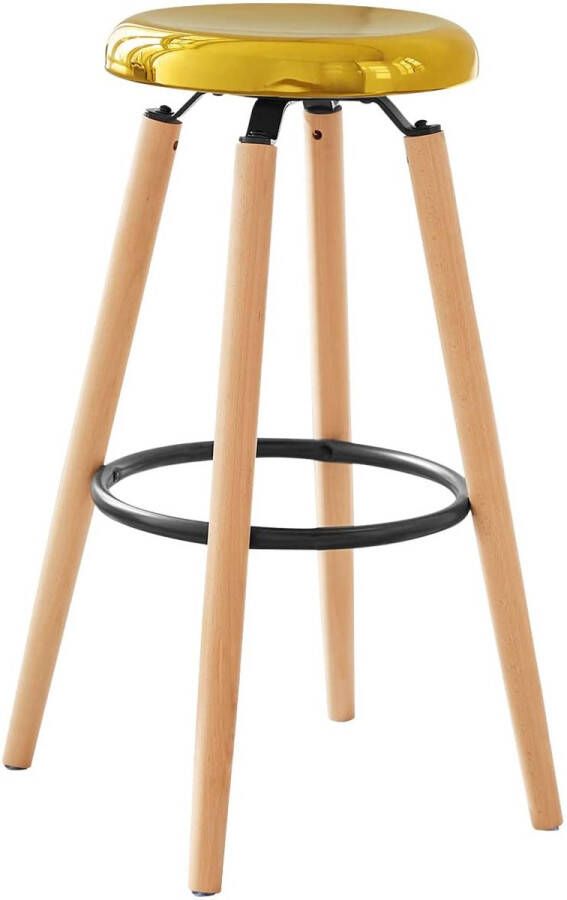 MARA Barkruk Design Met voetensteun Barstoel Hoge kruk Beukenhout Goud 39 x 39 x 73 cm