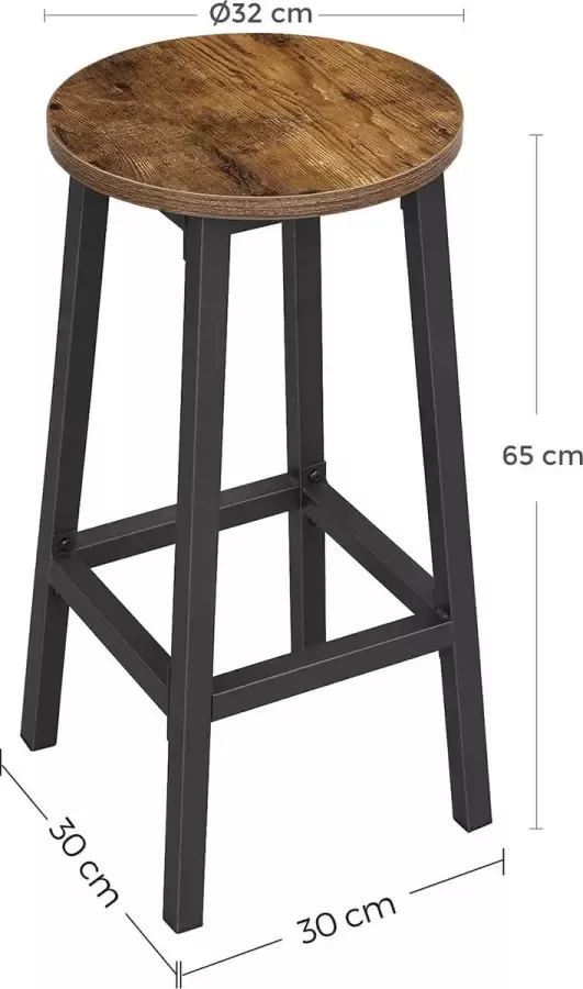 MARA Barkrukken 2 Stuks Barstoelen met Voetensteun Industrieel Stabiel 32 x 65 cm (Ø x H)