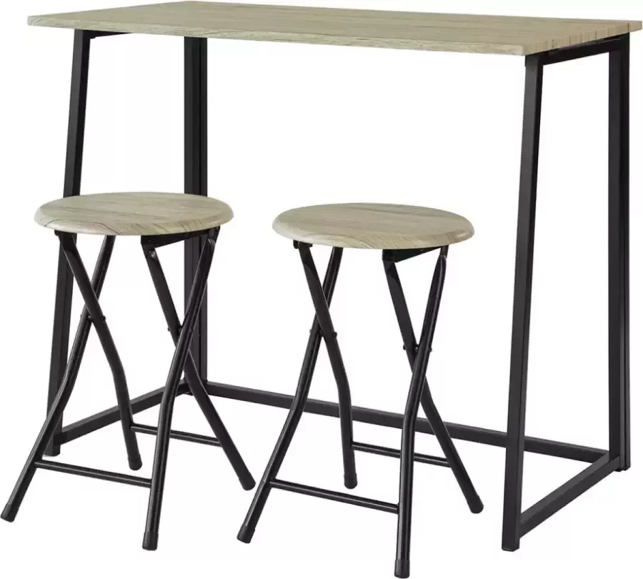 MARA Bartafel 3 Delig Bartafel Set 2 Barkrukken Beige 90 x 40 x 74 cm