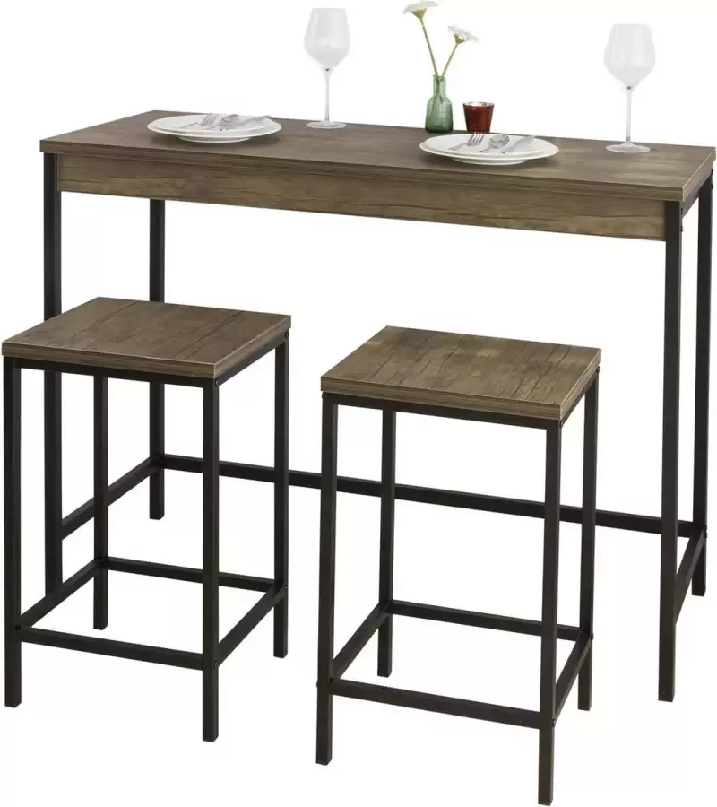 MARA Bartafel 3 Delig Bartafel Set 2 Barkrukken Bruin 121 x 46 x 97 cm