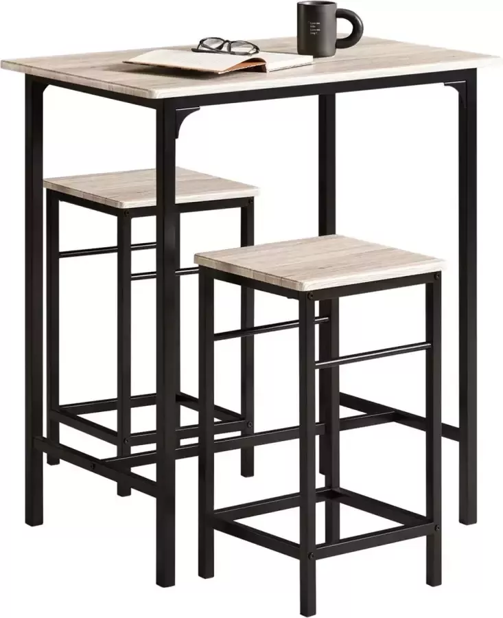 MARA Bartafel 3 Delig Bartafel Set 2 Barkrukken Grijs 80 x 50 x 87 cm - Foto 2