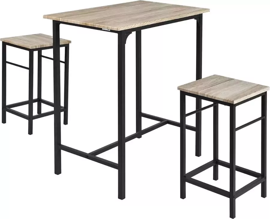 MARA Bartafel 3 Delig Bartafel Set 2 Barkrukken Grijs 80 x 50 x 87 cm