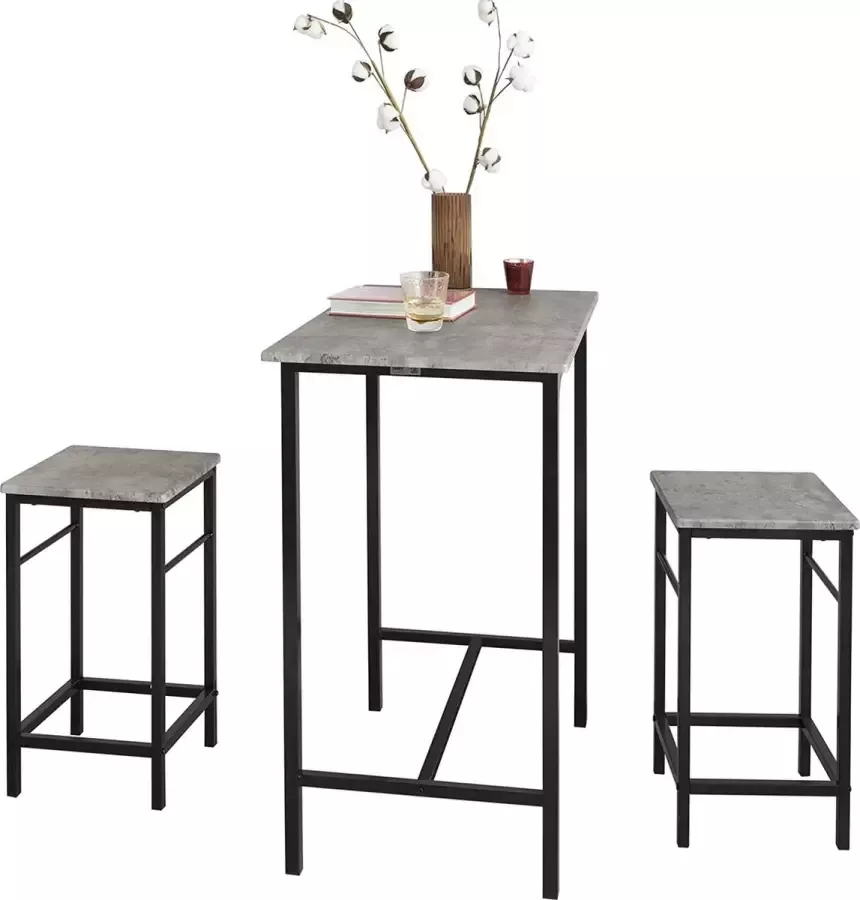 MARA Bartafel 3 Delig Bartafel Set 2 Barkrukken Grijs 80 x 50 x 88 cm