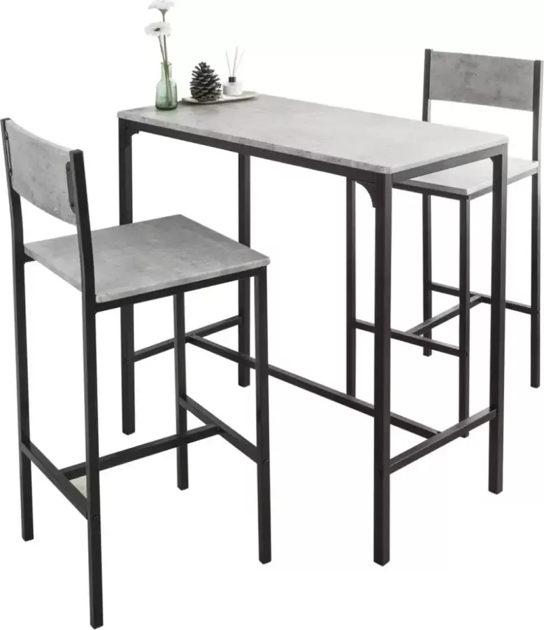 MARA Bartafel 3 Delig Bartafel Set 2 Barkrukken Grijs 89 x 45 x 87 cm