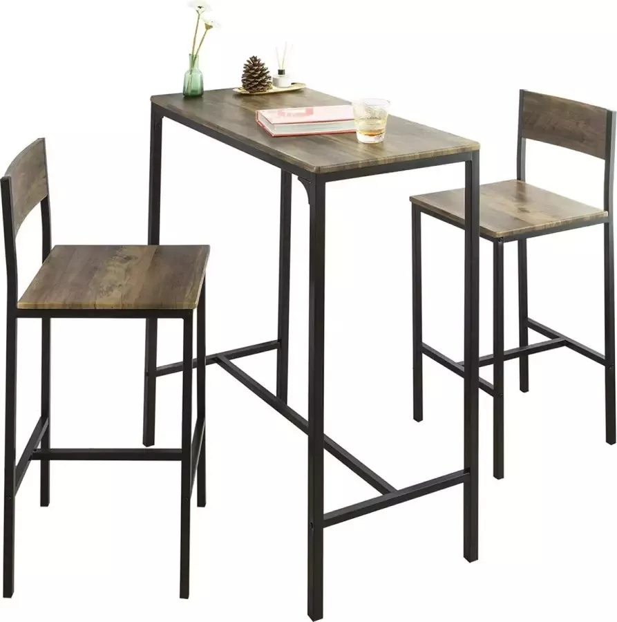 MARA Bartafel 3 Delig Bartafel set 2 Barkrukken Hout Bruin 89 x 45 x 100 cm