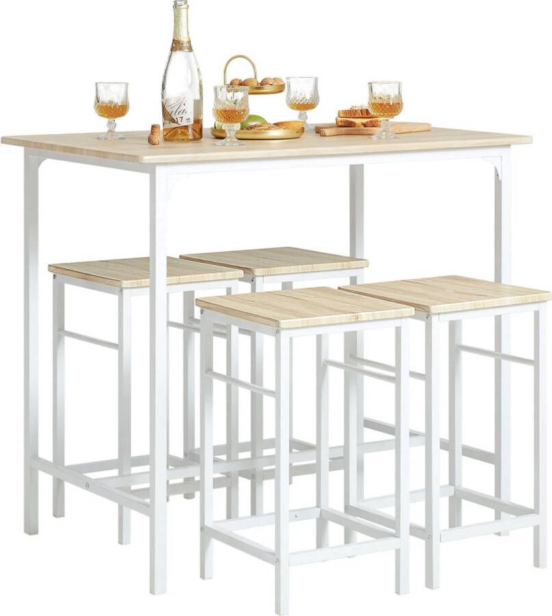 MARA Bartafel 4 Delig Bartafelset 4 Barkrukken Beige Wit 60 x 100 x 87 cm