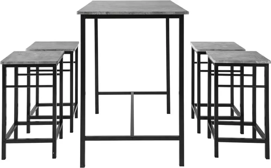 MARA Bartafel 5 Delig Bartafel Set 4 Barkrukken Grijs 100 x 60 x 87 cm