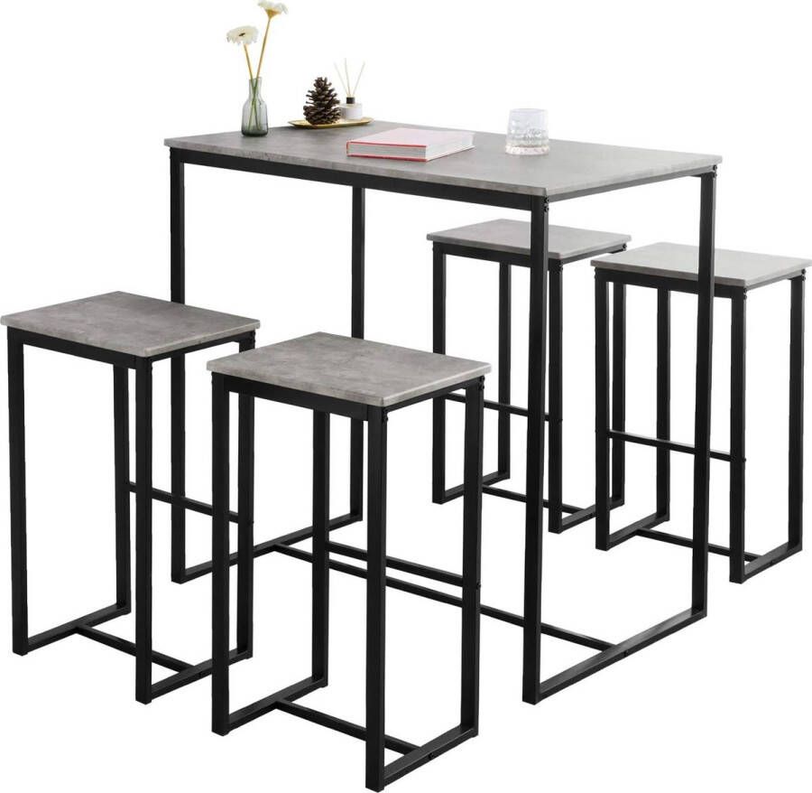 MARA Bartafel 5 Delig Bartafel set 4 Barkrukken Grijs Tafel (BxHxD) 100 x 87 x 60cm Stoel (BxHxD) 32 x 32 x 55cm