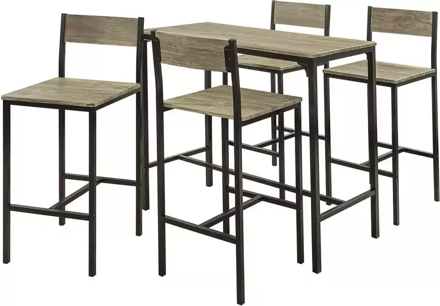 MARA Bartafel 5 Delig Bartafelset 4 Barkrukken Grijs 100 x 45 x 87 cm