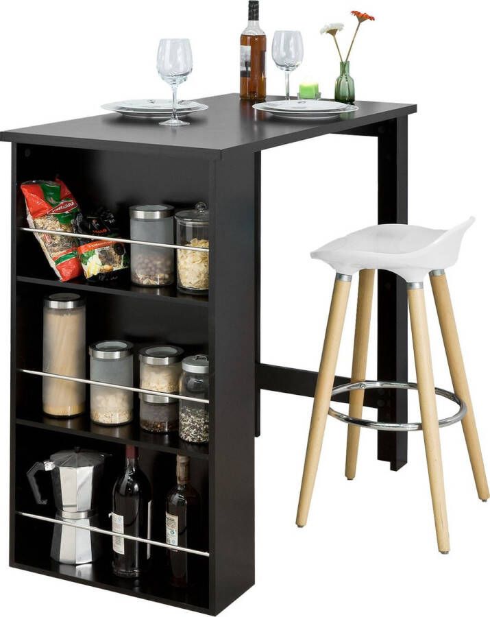 MARA Bartafel Keukentafel Opbergruimte 3 Vakken MDF Zwart 112 x 57 x 106 cm