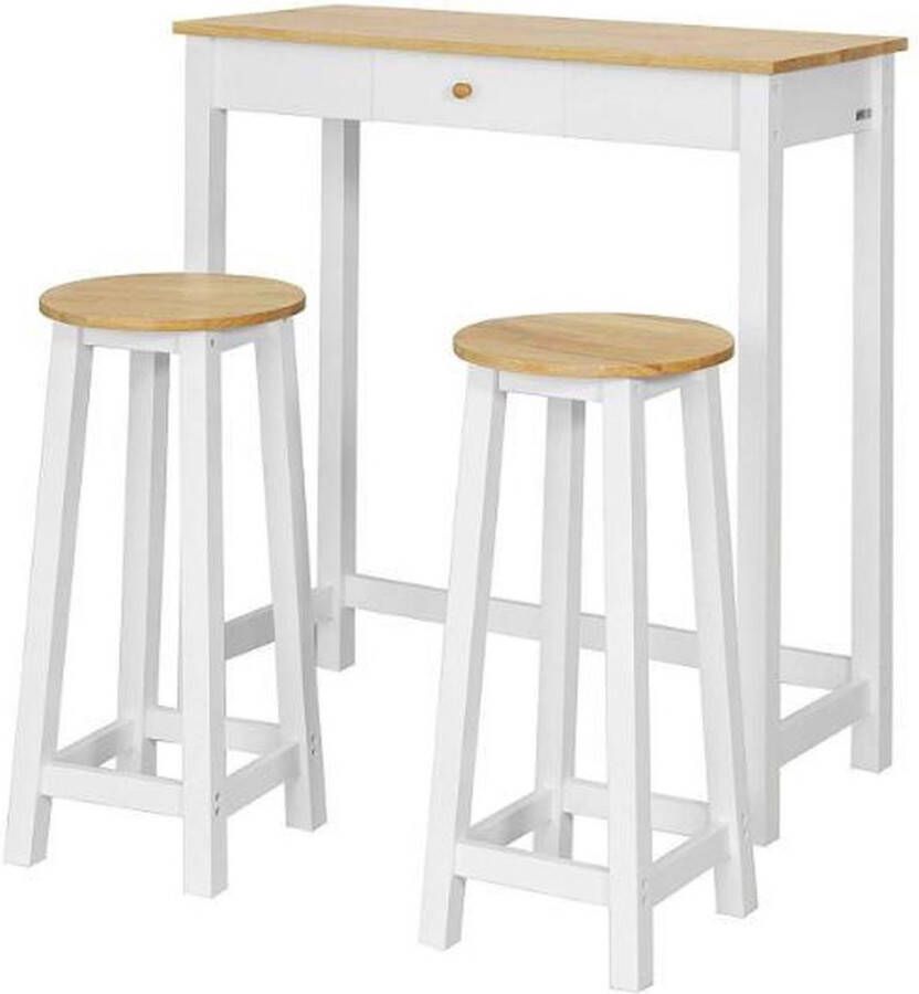 MARA Bartafel Set 3 Delig Bartafel met barstoelen 2 Barkrukken Lade 95 x 40 x 107 cm