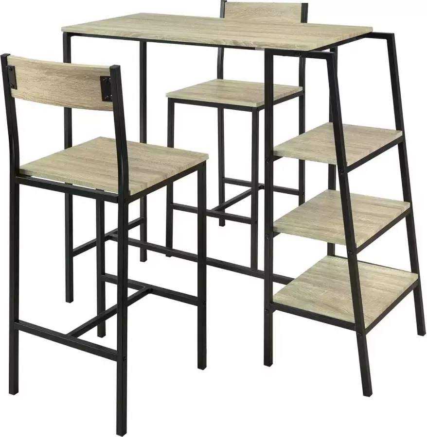 MARA Bartafel Set 3 Delig Design 2 Krukken 3 Planken Bruin MDF Metaal 110 x 100 x 45 cm