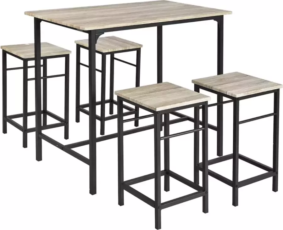 MARA Bartafel set 4 Krukken Tuinset Binnen en buiten 5 delig Hout 100 x 87 x 60 cm