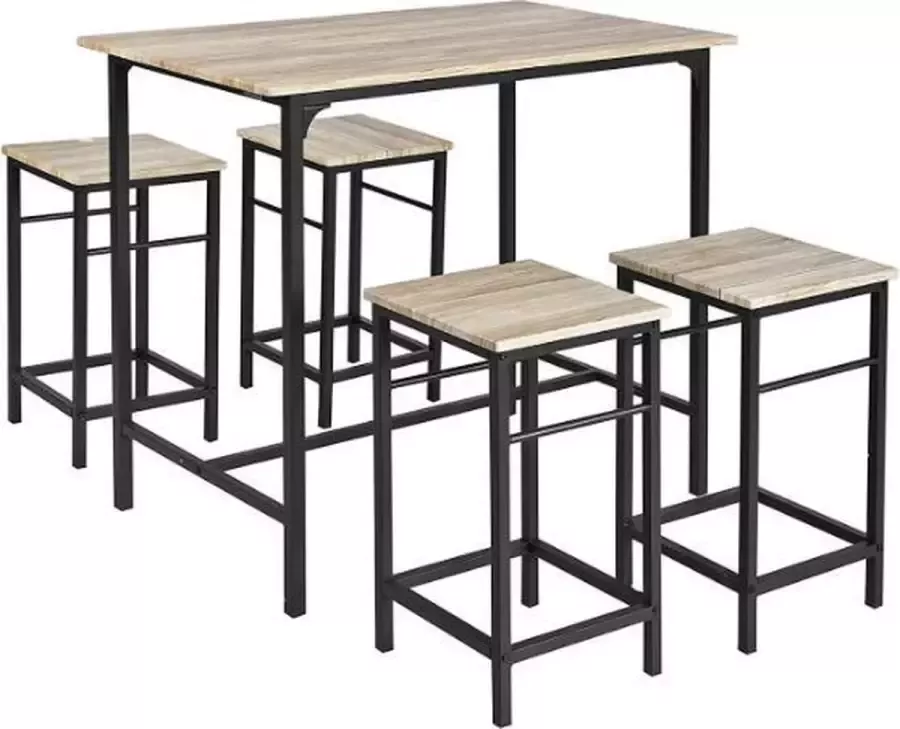 MARA Bartafel set 4 Krukken Tuinset Binnen en buiten 5 delig Hout 100 x 87 x 60 cm 32 x 57 x 32 cm