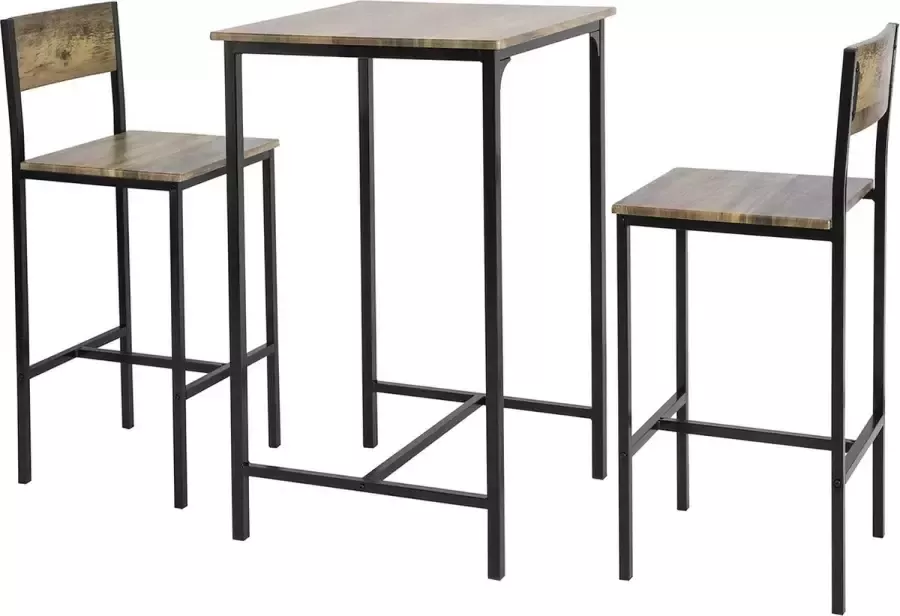 MARA Bartafelset 3delig 2 Barkrukken Bartafel Bruin MDF 60 x 60 x 97 cm
