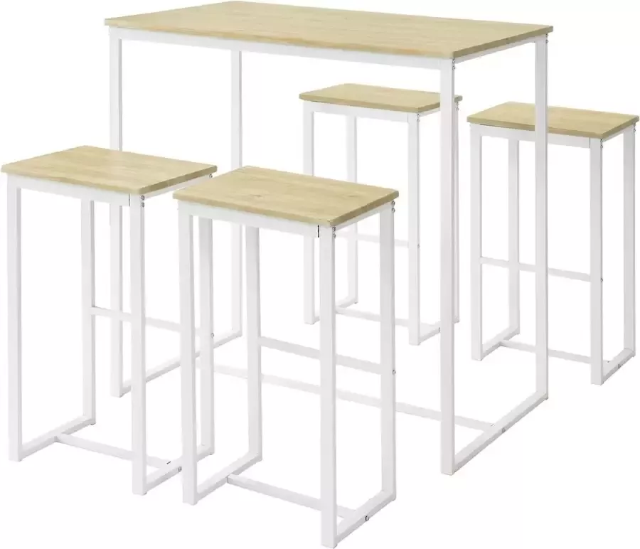 MARA Bartafelset Bartafel Bistro 4 Barkrukken Industrieel MDF Wit Beige 100 x 60 x 96 cm