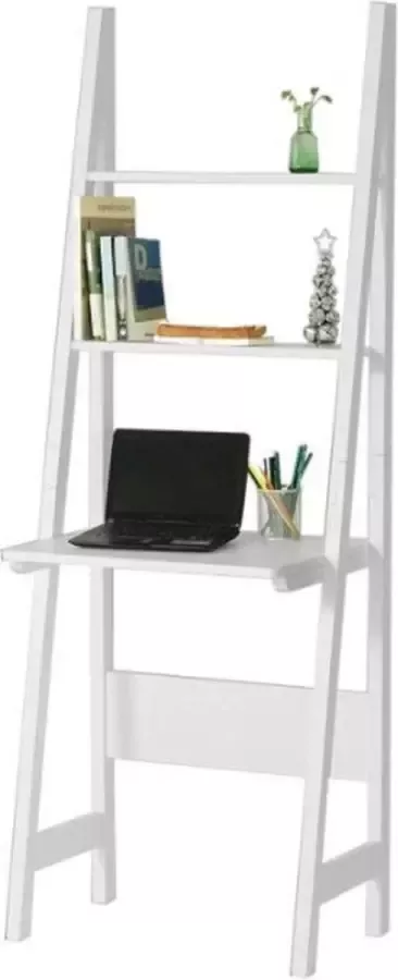 MARA Boekenkast met Bureau Wandrek Ladderplank Wit 64 x 39 x 180 cm