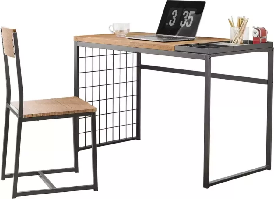 MARA Bureauset Werktafel Set van Bureau en stoel 2 Verwijderbare Planken Bureautafel Werkbureau Bruin MDF 115 x 52 x 75 cm