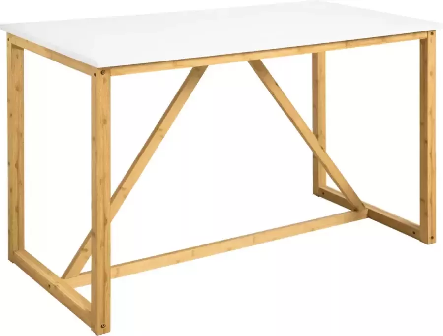 MARA Eettafel Eetkamer Keukentafel Tafel voor keuken Kantoor Wit Bamboe 120 x 60 x 75 cm