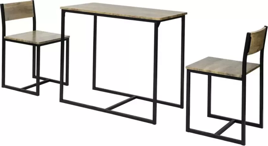 MARA Eettafel set Tafel 2 Stoelen Eetkamer Voor keuken Donkerbruin Staal MDF 45 x 89 x 75 cm