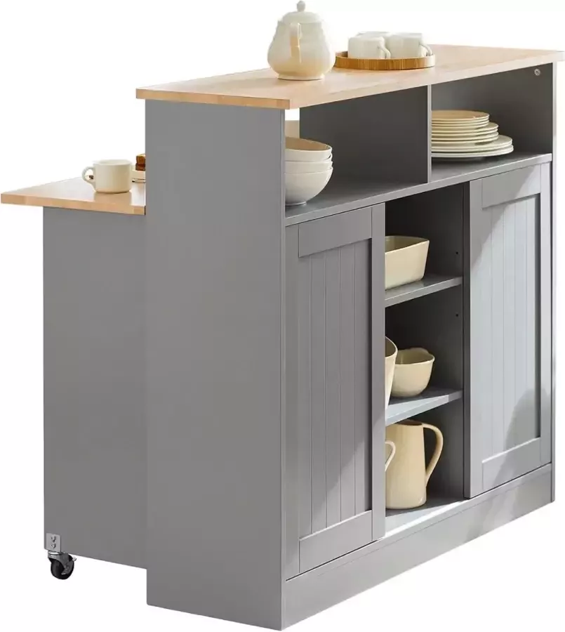 MARA Keukenkast Keukeneiland Multi Opbergkast Met schuifdeuren Uitschuifbaar werkblad Grijs Bruin MDF 110 x 68 x 97 cm