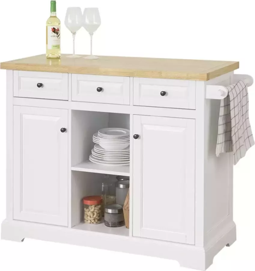 MARA Keukenkast Uitbreidbaar Tafelblad Keukeneiland Dressoir MDF Wit 115 x 46 x 90 cm