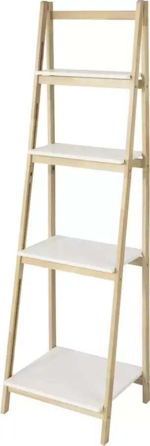 MARA Ladderrek Opbergplank Boekenkast Wandrek MDF Beige Wit 34 x 42 x 140 cm