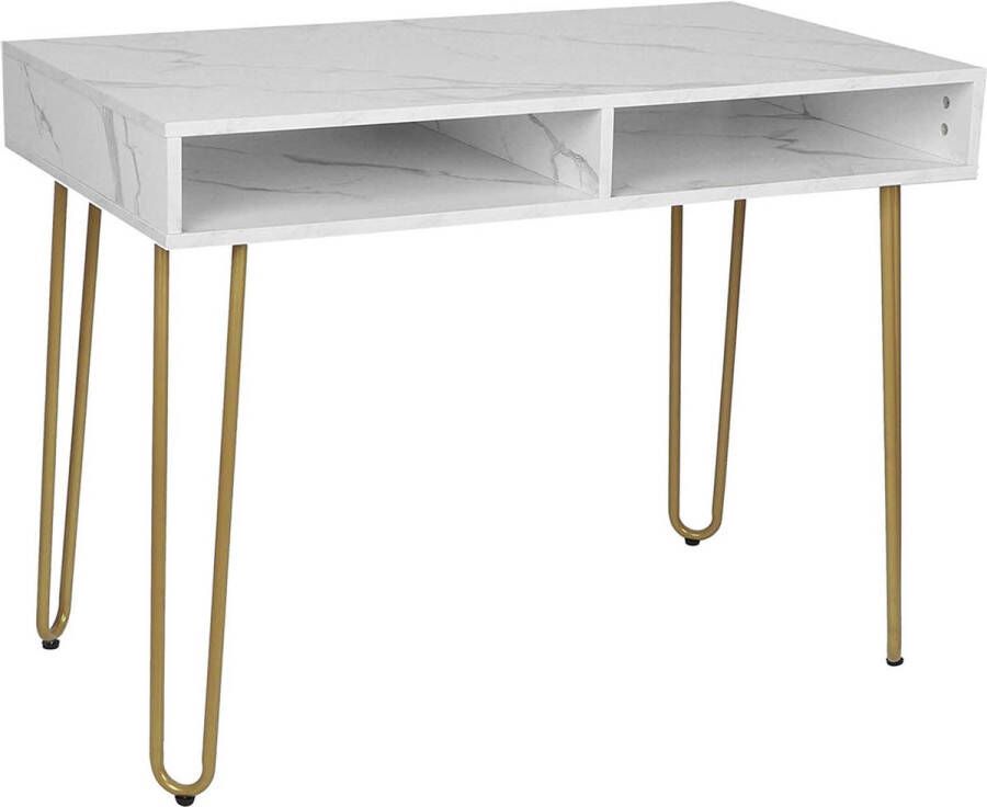 MARA Luxe Bureautafel Computertafel Thuiskantoor Bureau Marmerlook Goud 103 x 77 x 55 cm