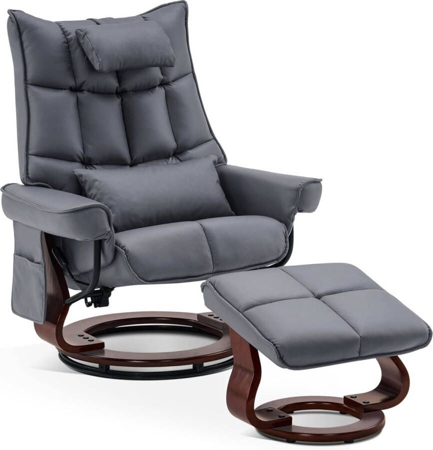 MARA Luxe Relaxstoel Draaibaar Ligfunctie Televisiestoel Fauteuil Met Kruk Blauwgrijs 140 x 92 x 111 cm