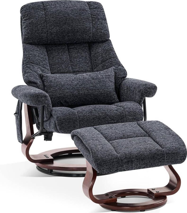 MARA Luxe Relaxstoel Draaibaar Ligfunctie Televisiestoel Fauteuil Met Kruk Donkergrijs ‎90 x 86 x 110 cm