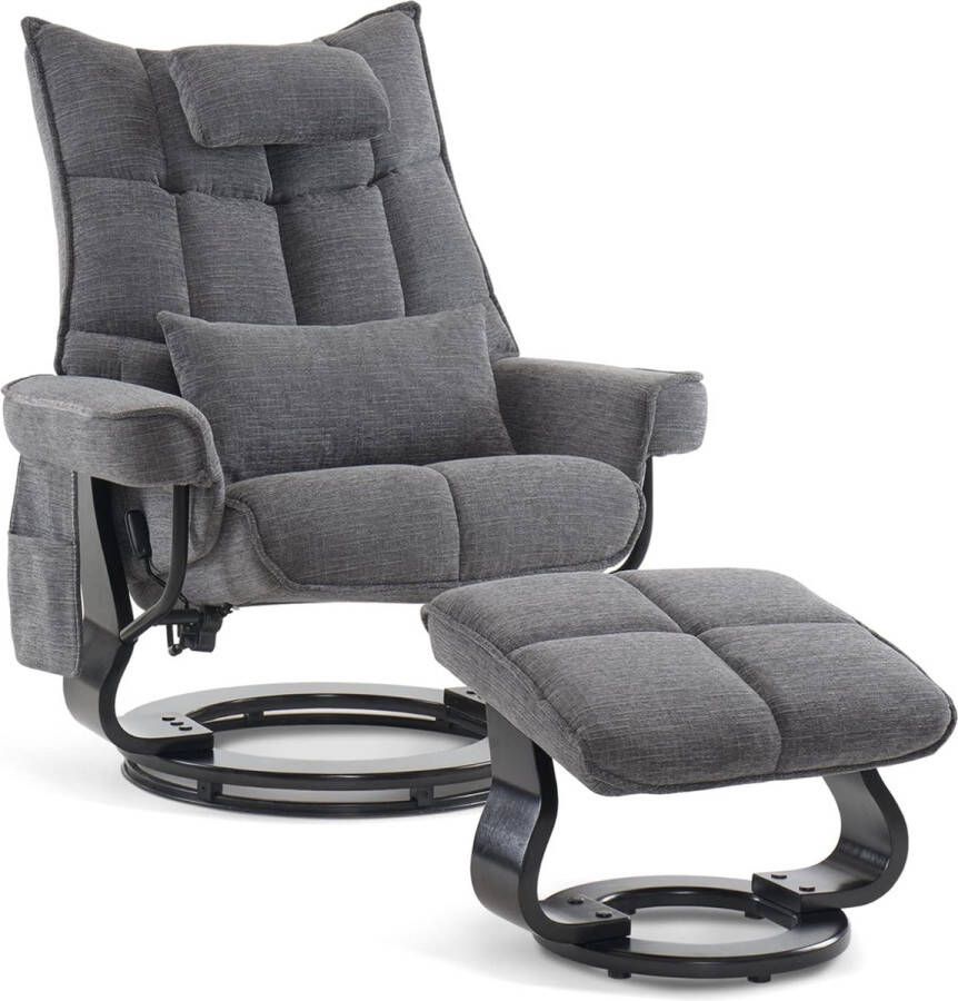 MARA Luxe Relaxstoel Draaibaar Ligfunctie Televisiestoel Fauteuil Met Kruk Grijs Stof 140 x 92 x 111 cm