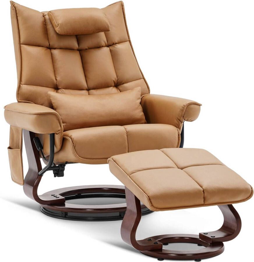 MARA Luxe Relaxstoel Draaibaar Ligfunctie Televisiestoel Fauteuil Met Kruk Oranjebruin 140 x 92 x 111 cm