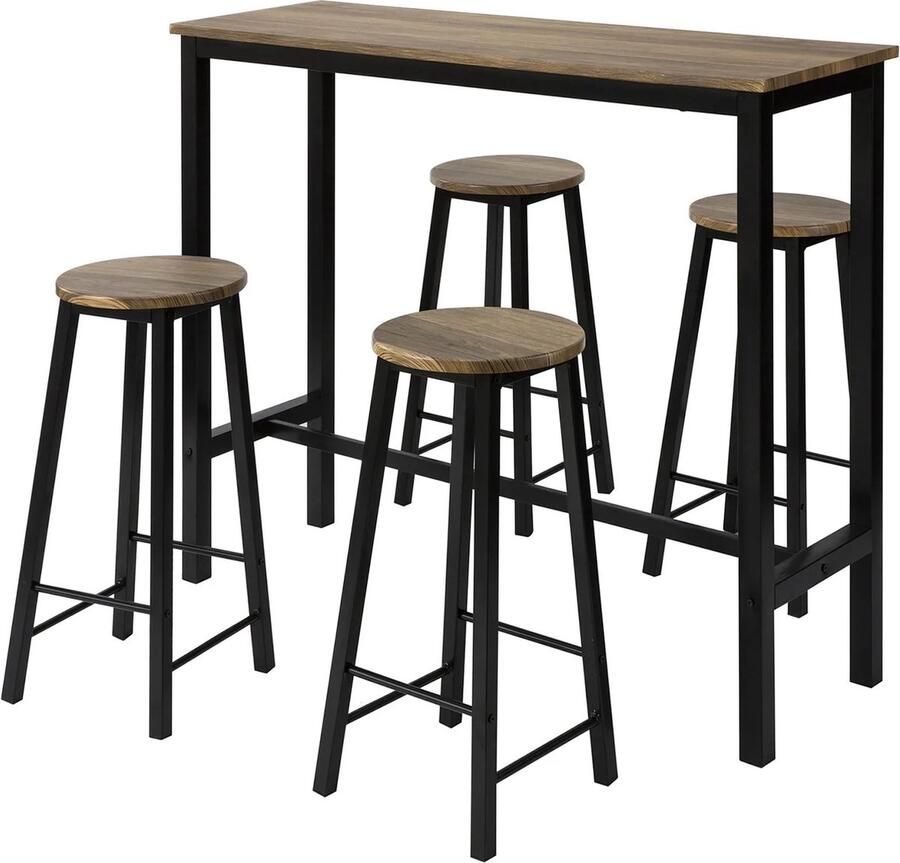 MARA Bartafelset 4 Krukken Bistrotafel 5delig Barkruk Bruin MDF 120 x 40 x 100 cm