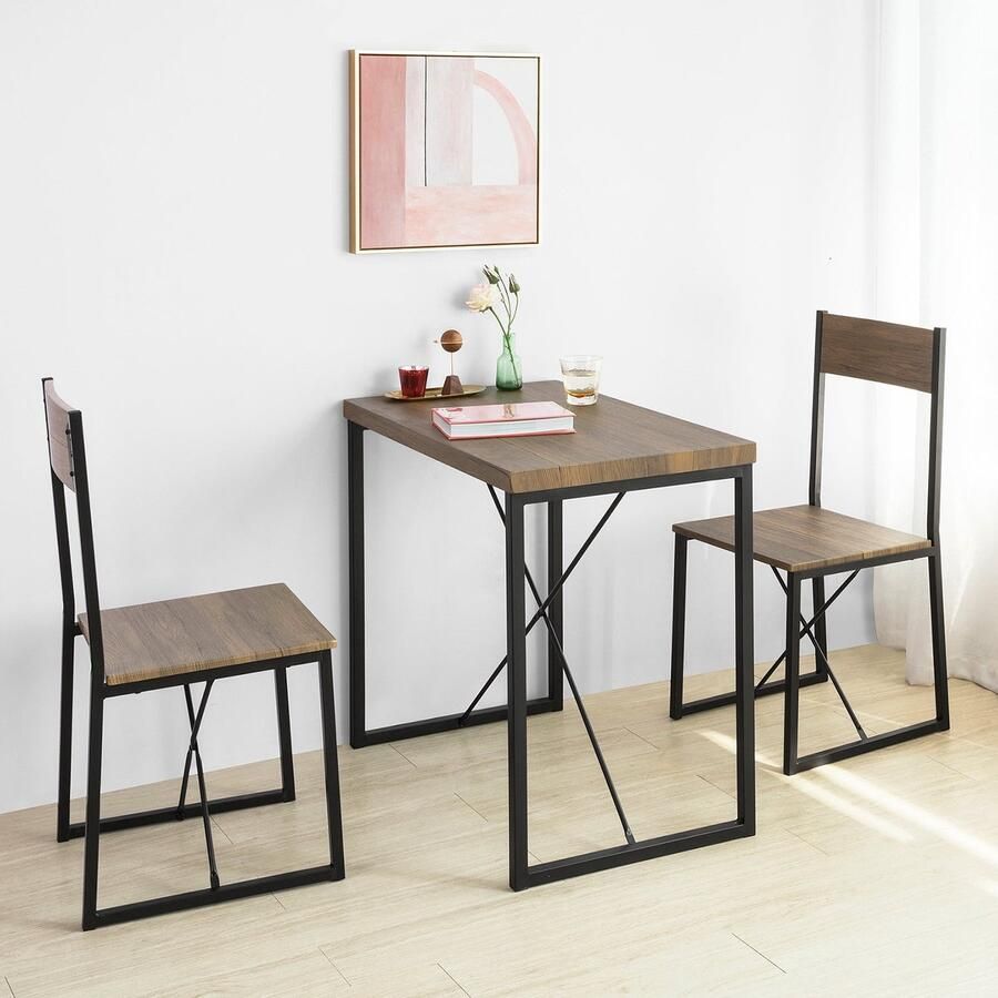 MARA Eettafel set 3 Delige Set 2 Stoelen Modern MDF Metaal 80 x 75 x 50 cm