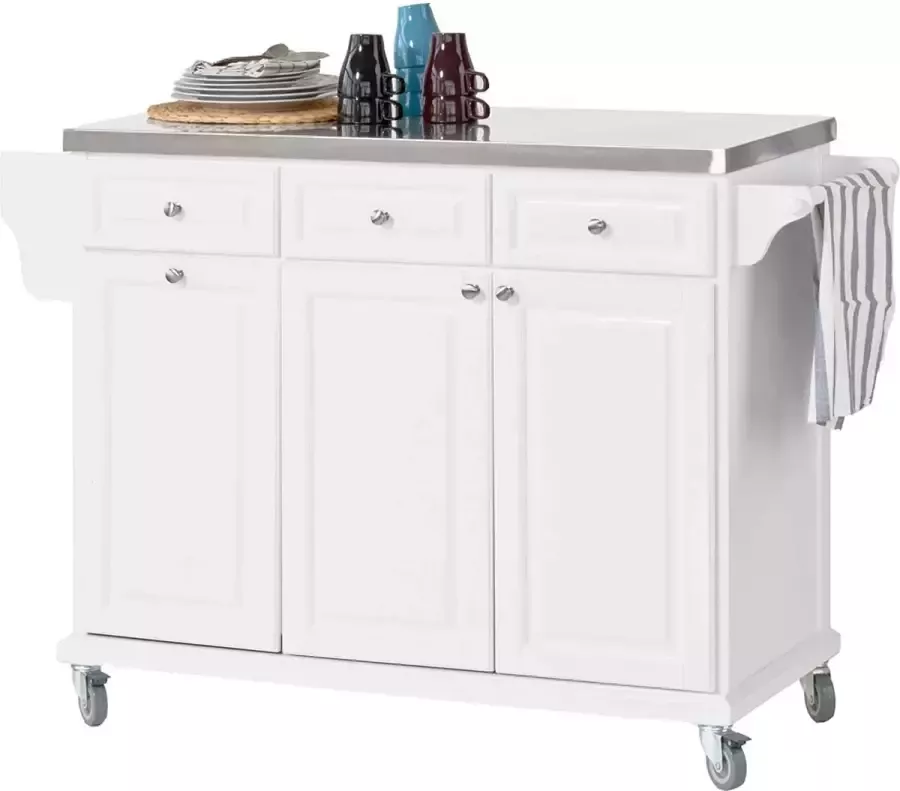 MARA Mobiele Keukenkast Tafelblad Keukeneiland Dressoir MDF Wit 107 x 48 5 x 95 cm