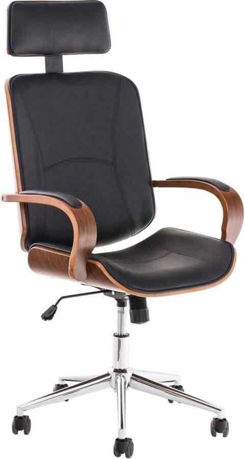 MARA Monkey's Luxe Design Bureaustoel Kunstlederen bekleding Bureaustoel met hoofdsteun Wielen In hoogte verstelbare bureaustoel Walnoot zwart