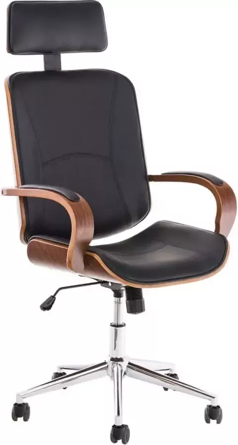 MARA Monkey's Luxe Design Bureaustoel Kunstlederen bekleding Bureaustoel met hoofdsteun Wielen In hoogte verstelbare bureaustoel Walnoot zwart