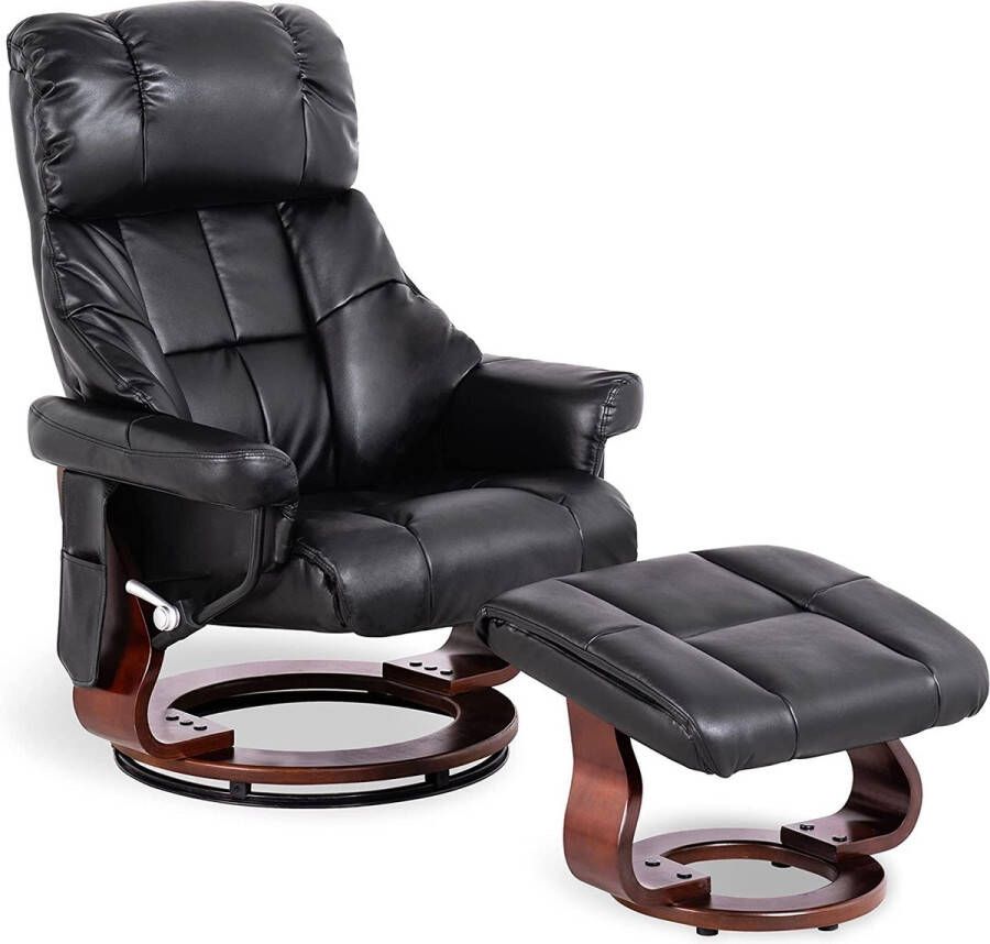 MARA Monkey's Massagestoel Kunstlederen Massagestoel Relax stoel Chill stoel Zwart Tv stoel 360 Graden Draaibaar Inclusief Hocker ‎90 x 86 x 110 cm