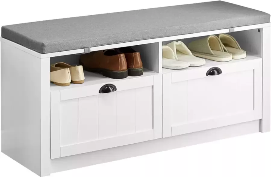 MARA Schoenenbank Schoenenkast Met Zitkussen Hout Wit 110 x 35 x 47 cm